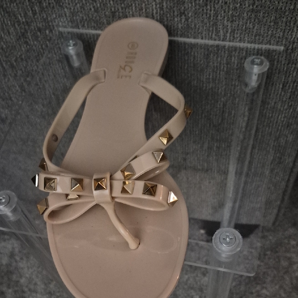 Women's Tan Sandals with Gold Accents